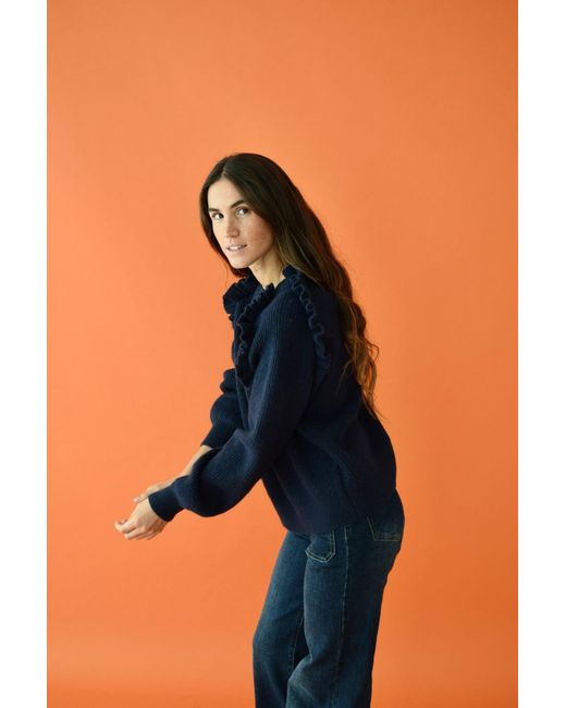 Mind Traveler Blue Ruffle Detail Tie-Back Nora Jumper