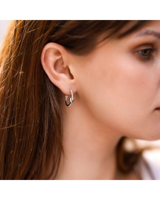 Spero London Metallic Hoop Heart Diamond Style Pave Sterling Earring