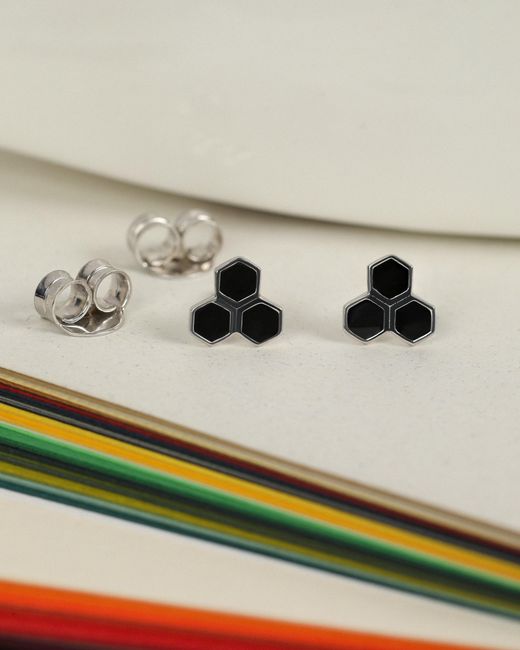 The Jewelz Black Triple Hexagon Enamel Stud Earrings for men