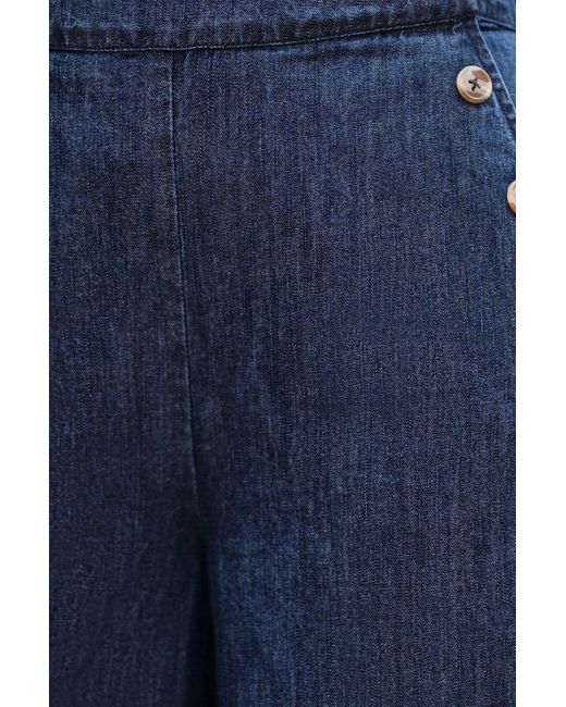 Yumi' Blue Chambray Wide Leg Trousers With Button Details