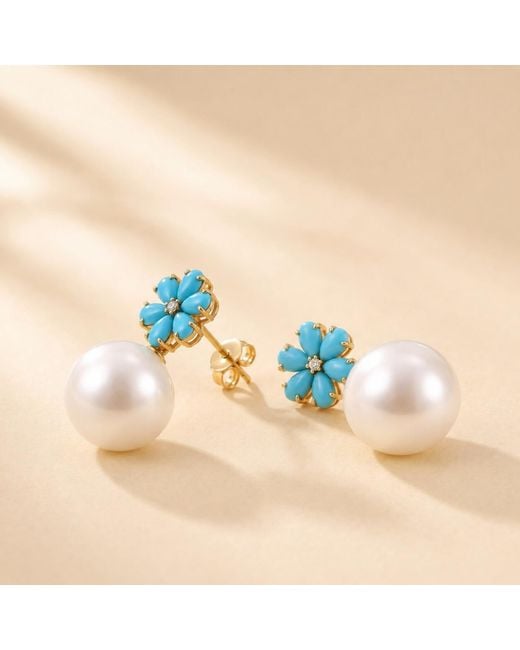 Kai Fine Jewelry Blue Solid Flora Natural Diamond & Freshwater Pearl Convertible Drop Earrings