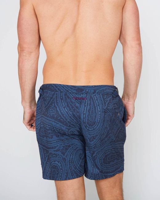 Lords of Harlech Blue Neptune Wild Paisley Oxford Tailored Swim Short for men