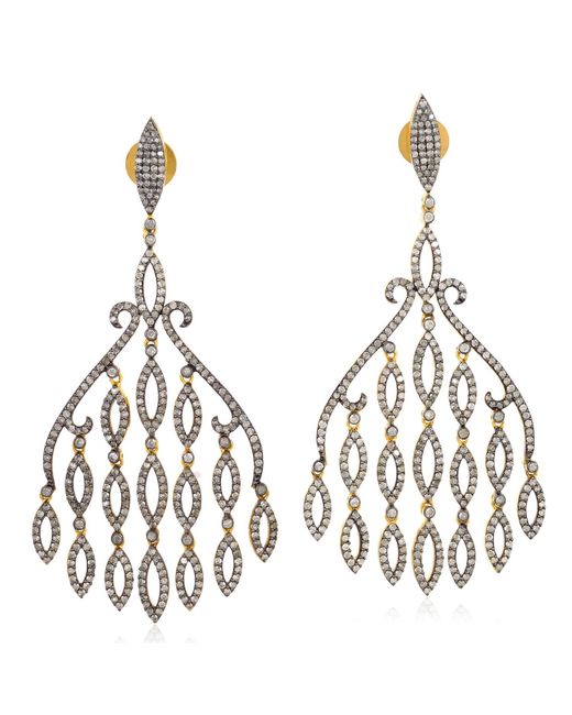 Artisan Metallic Natural Diamond 18k Gold 925 Sterling Silver Chandelier Earrings Jewelry