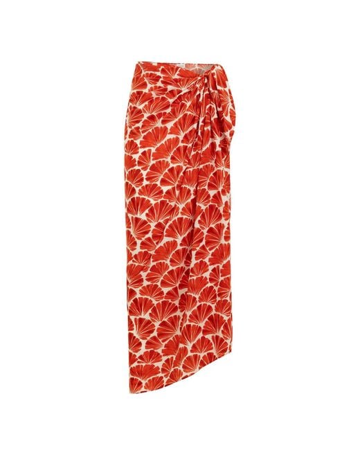 Lilamie Red Bali Side Tie Summer Pareo Skirt