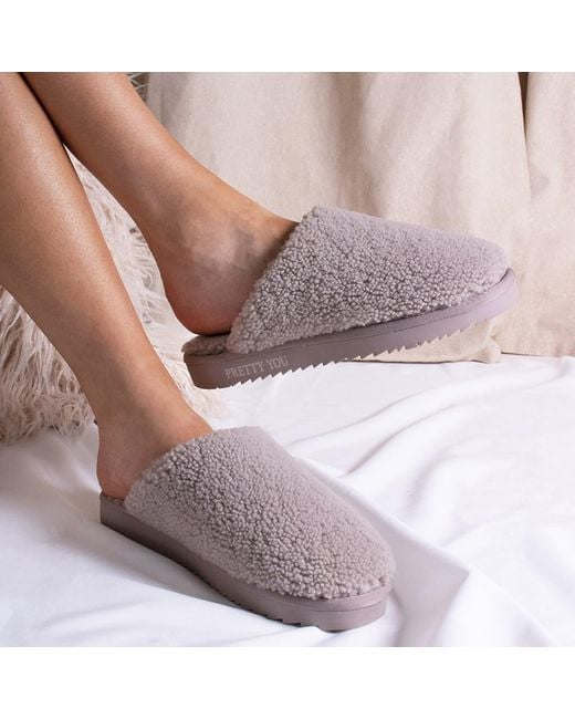 Pretty You London Gray Sheepskin Mule Slipper Jude