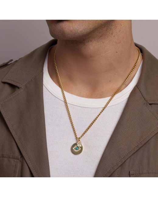 Nialaya Metallic Evil Eye And Hamsa Hand Necklace for men