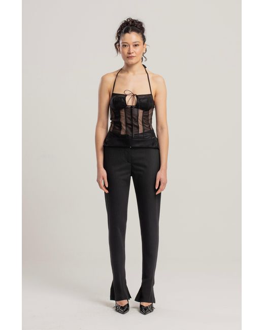 Pcfg Black Zip Detail Skinny Flare Pant