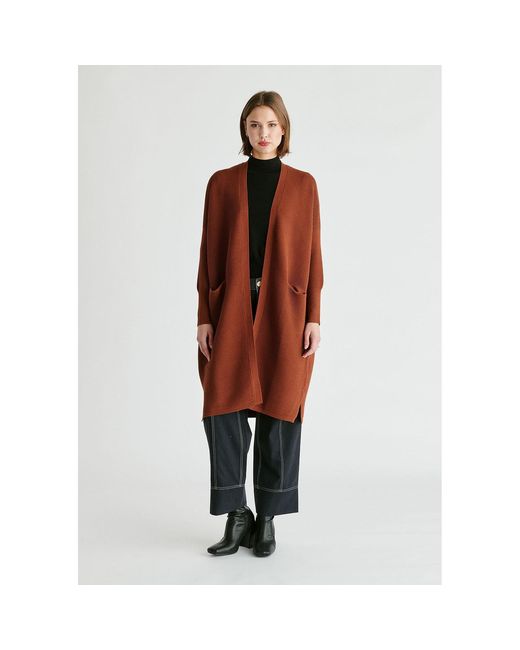 Paisie Brown Long Ribbed Cardigan