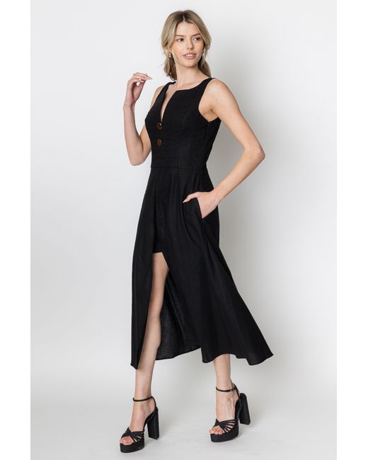 Zetaye Black Celeste Linen Cotton Midi Mini Dress