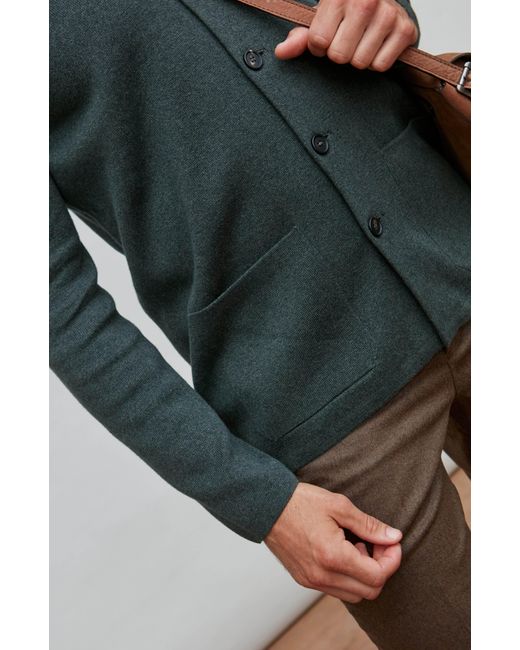 Paul James Knitwear Green Midweight Cotton Jaipurr Knitted Nehru Jacket for men