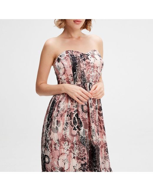 Smart and Joy Purple Bustier Chiffon Maxi Dress With Abstract Floral Print