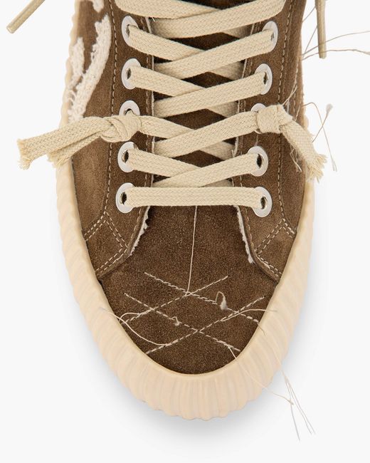 Springa | Unique Vulcanized Sneakers Italian Handmade Natural Wavy Suede Taupe Embroidery Sneakers for men