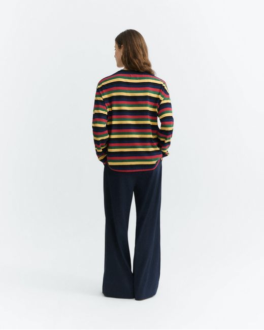 Thinking Mu Red Long-Sleeve Multicolour Striped Emily R T-Shirt