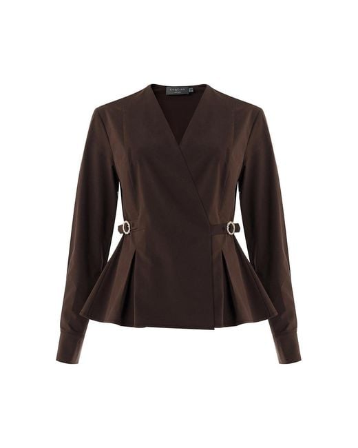 Exquise Brown Ashlynn Wrap Collar Shirt