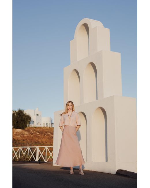 Rave on Trend Pink Linen Midi Skirt