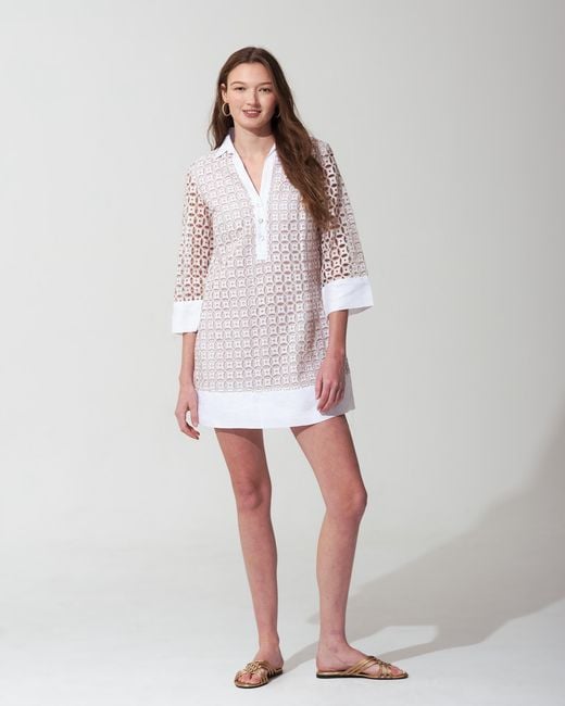 MARICEL White Petalo Sangallo Linen Mini Dress