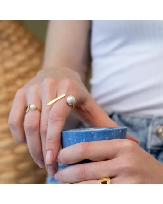 LINYA JEWELLERY Metallic Pearl Ribbon Adjustable Ring