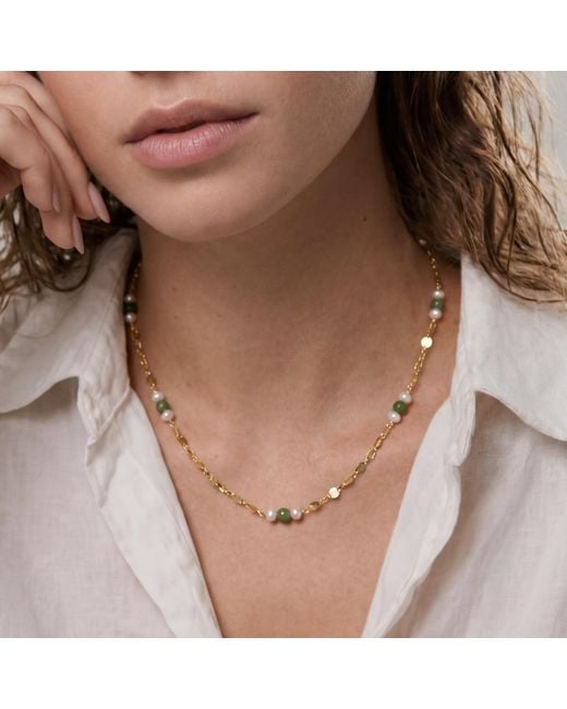 seree Metallic Elena Jade And Freshwater Pearl Beaded Necklace