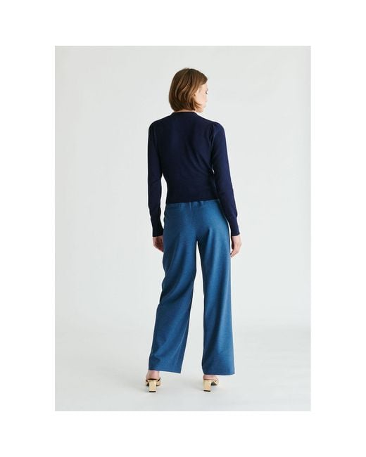 Paisie Blue Belted Wide Leg Trousers With Box Pleats