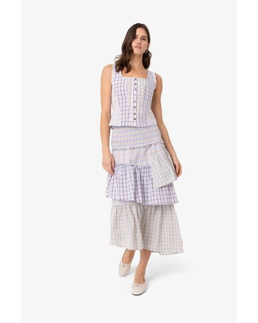 Amy Lynn Pink Brittany Multi Check Cotton Blend Frill Top