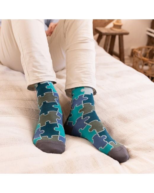 Peper Harow - Made in England Green Tri & Jigsaw Socks Bundle for men