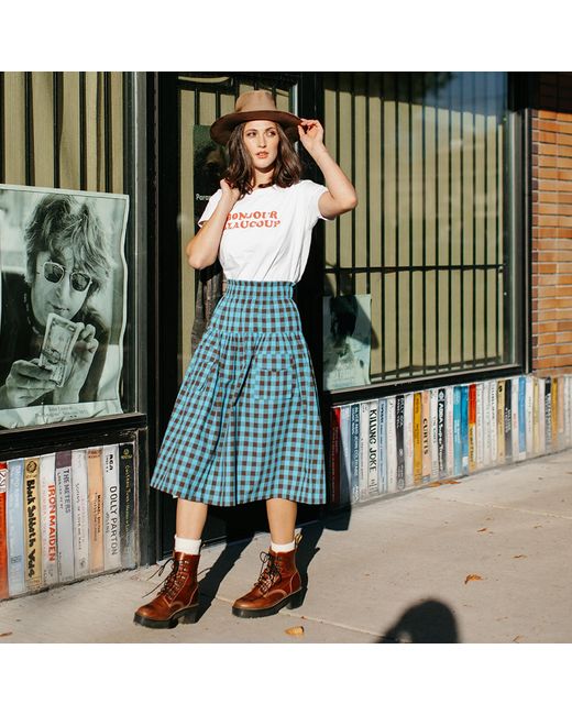 Zenzee Blue Gingham Linen Cargo Skirt