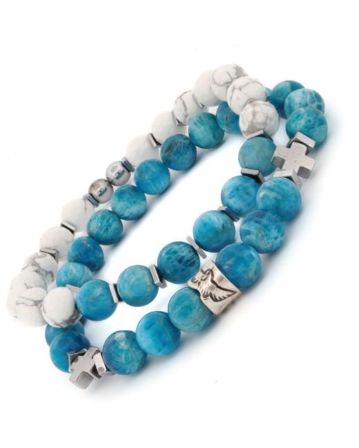 Ebru Jewelry Blue Freedom Spirit Apatite & Howlite Bracelet Set for men