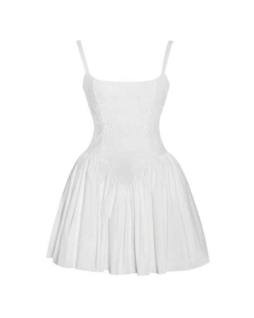 Miss Circle New York White Kadi Cotton Drop Waist Corset Mini Dress
