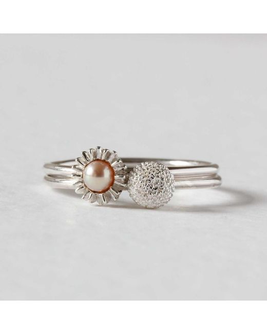 Lee Renee Metallic Dahlia Bud Freshwater Pearl Ring – Silver