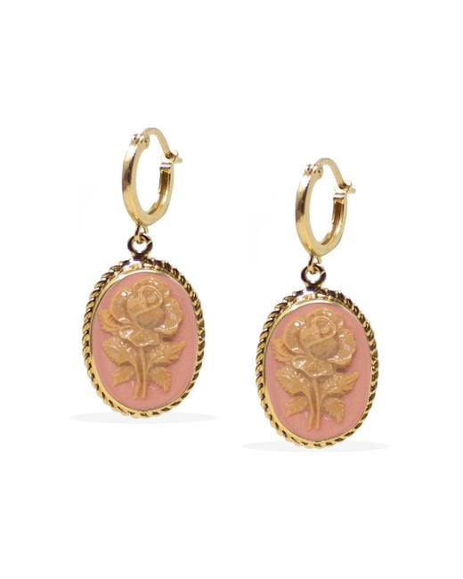 Vintouch Italy Metallic Plated Rose Cameo Hoop Earrings