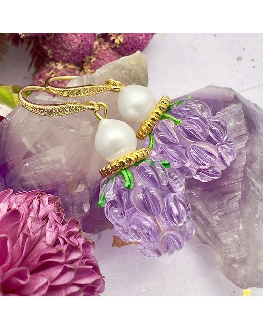 Farra Purple Glass Raspberry With Freshwater Pearls Earrings