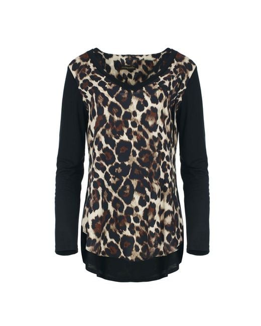 Conquista Black Wild Instinct Mixed Media Top