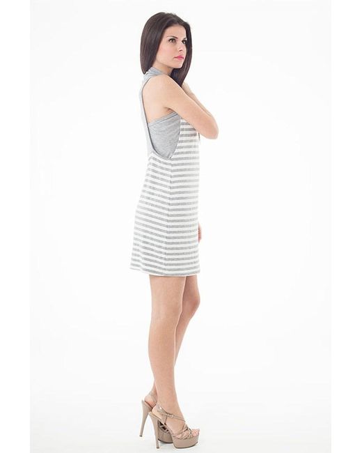 Conquista Gray Polo Neck Striped Dress
