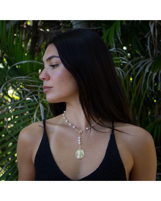 Ebru Jewelry Natural Divine Grace Pearl & Virgin Mary Necklace