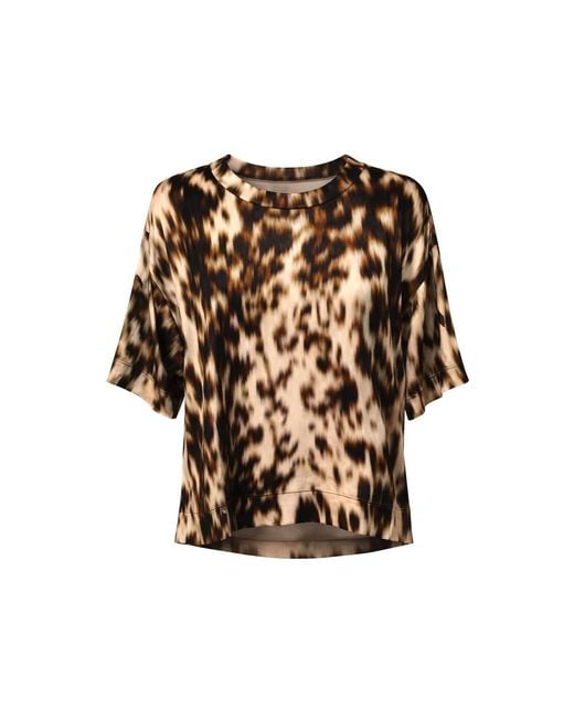Oh!Zuza Brown Neutrals Echo Oversized Viscose Satin T-Shirt – Chocolate Print