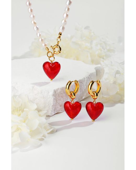 Classicharms Metallic Esmée Glaze Heart Pendant Pearl Necklace