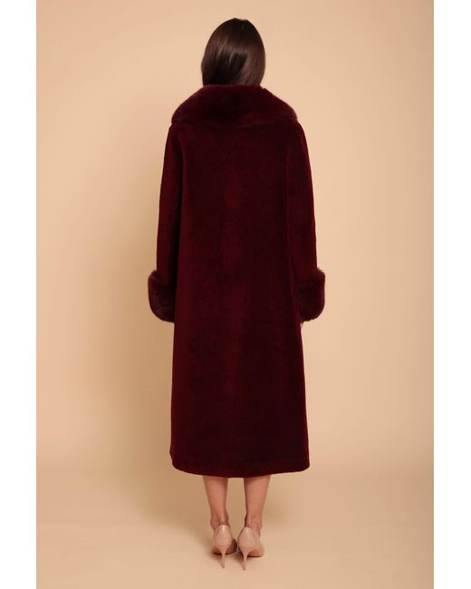 Santinni Red 'Sunset Boulevard' Long Wool Coat With Faux Fur Collar