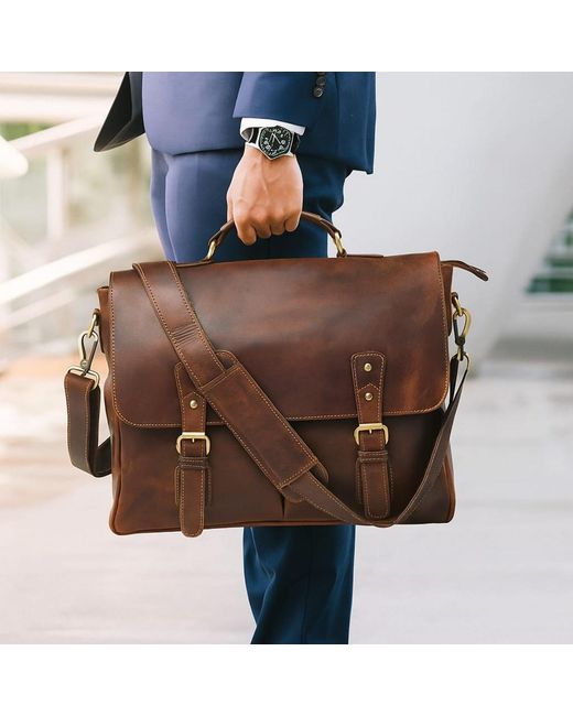 Dötch Leather Brown Abai Leather Messenger Laptop Bag for men