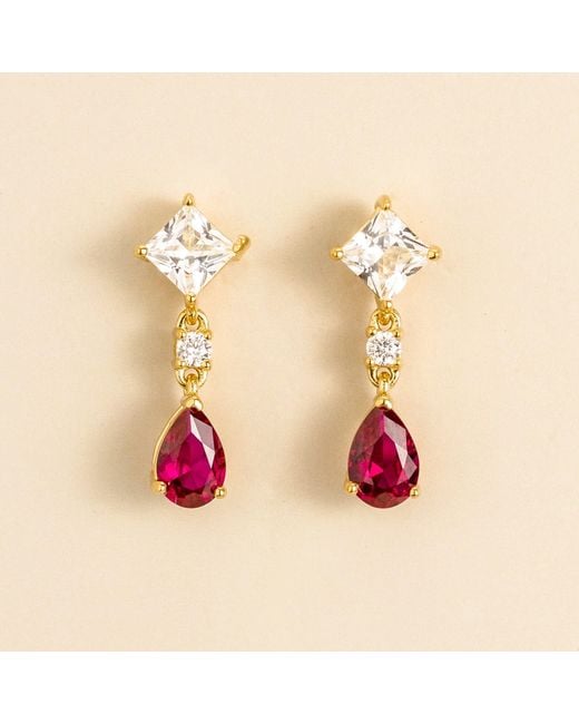 Juvetti Metallic Ori Gold Earrings Set With White Sapphire, Ruby & Diamond