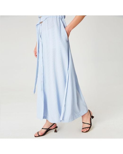 Smart and Joy Blue Long Minimalist Shirt Dress