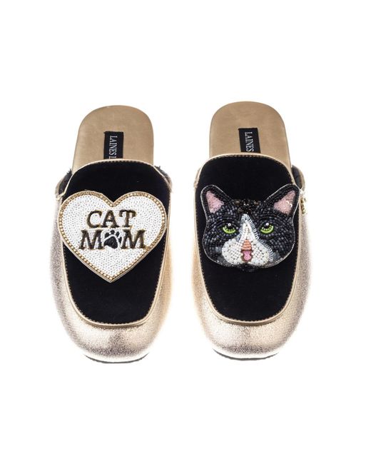 Laines London Classic Mules With Oreo The Black & White Cat & Cat Mum / Mom Brooches