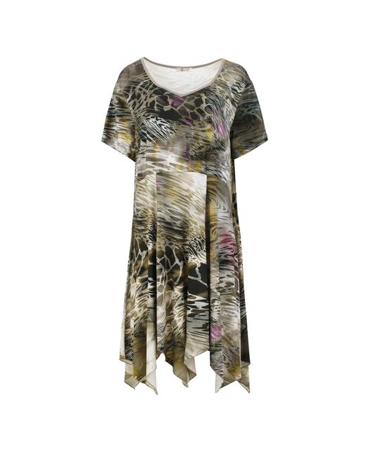 Conquista Green Safari Mosaic Asymmetrical Jersey Dress
