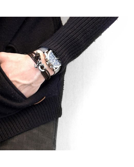 Anchor and Crew Brown Dark Clyde Anchor & Braided Leather Bracelet for men