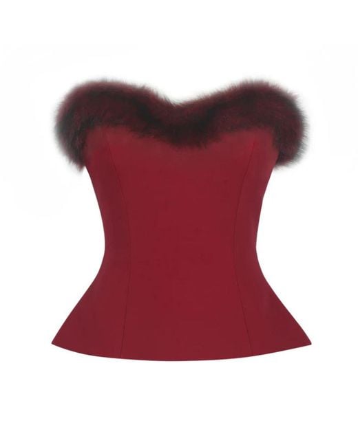 Miss Circle New York Red Ivette Crimson Fur-Trimmed Peplum Top