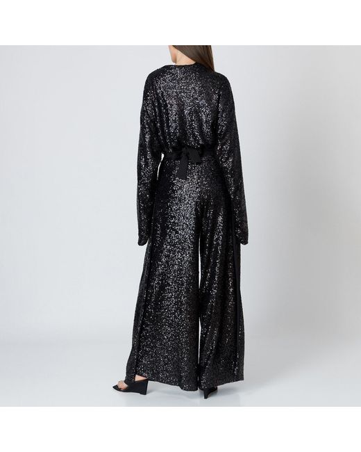 LIA ARAM Black Wrap-Around Sequin Cropped Trousers