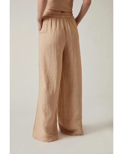 James Lakeland Natural Neutrals Sand Linen Wide-Leg Trousers