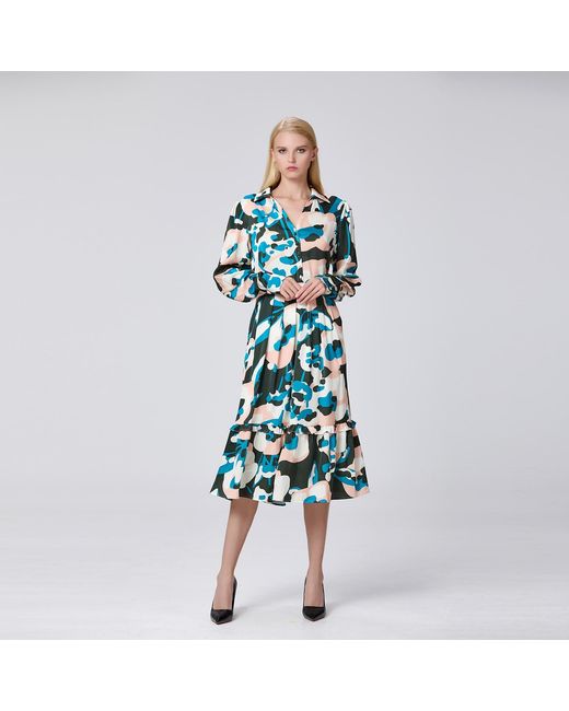 Smart and Joy Green Macro Abstract Print V Neck Dress