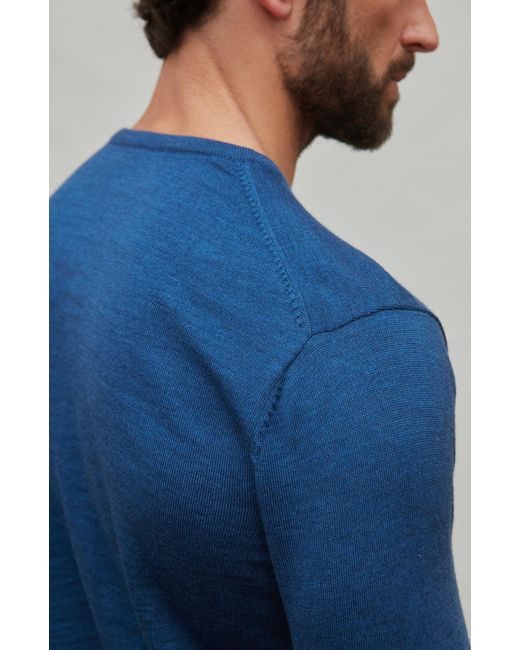 Paul James Knitwear Blue Extra Fine Merino Wool Calington Crew Neck Jumper for men