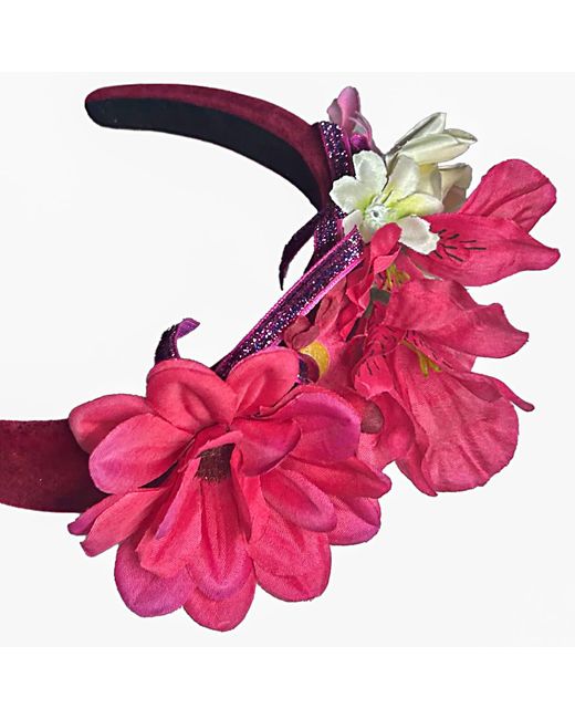Natalia Petruch Purple Valentina Deep Wine Velvet Flower Headband – Small Faux Flowers With Glitter Ribbon, Handmade Statement Hair Accessory