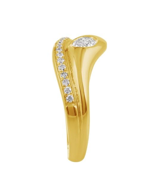 Artisan Yellow 14K Bezel Diamond Wave Ring With Pave Diamonds